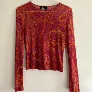 Sheer Long-sleeved Pink/Orange Women's Nylon Top